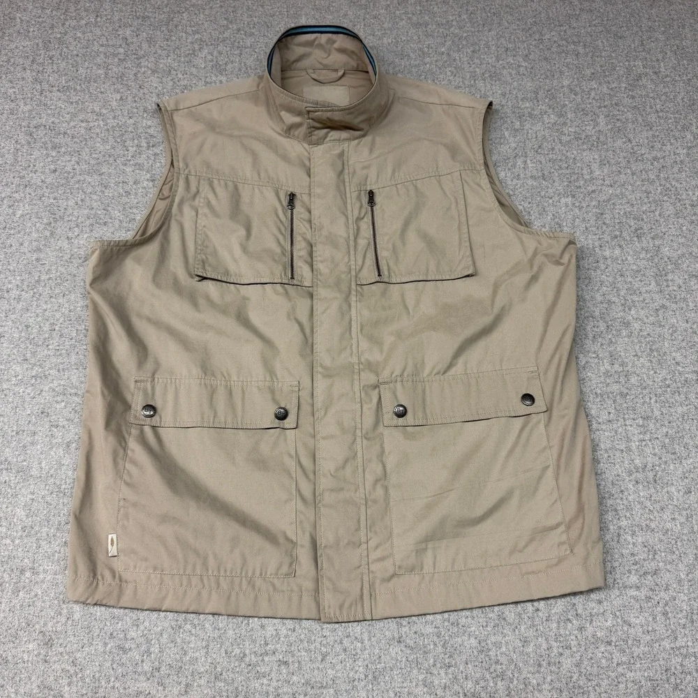 Bob Timberlake Utility Vest XL Tan Khaki Multi-Pocket Outdoor Safari Full Zip Me